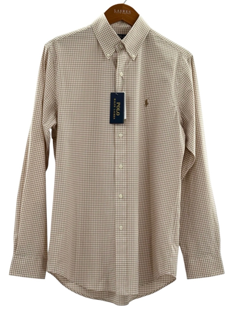 Polo Ralph Lauren Classic Fit Gingham Button Down Shirt Small Khaki Stretch - Picture 10 of 10